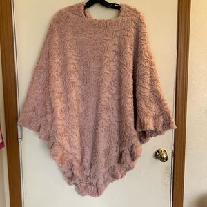 Le Moda Plush Rose Blush Ruffle Poncho One Size